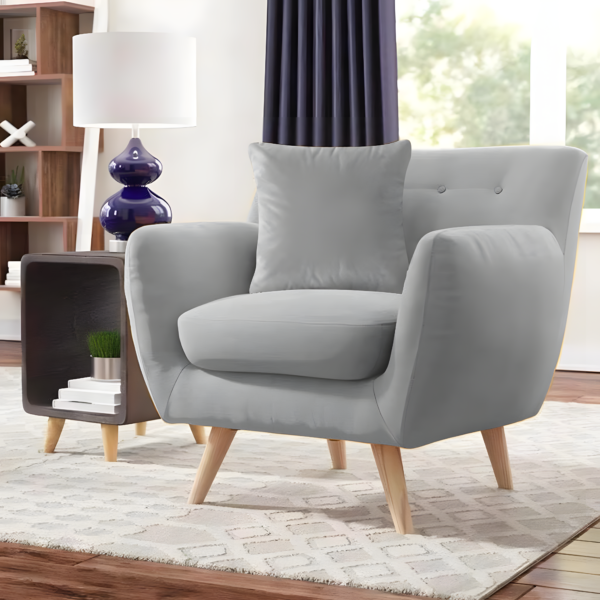Red beech wood and velvet armchair - Gray