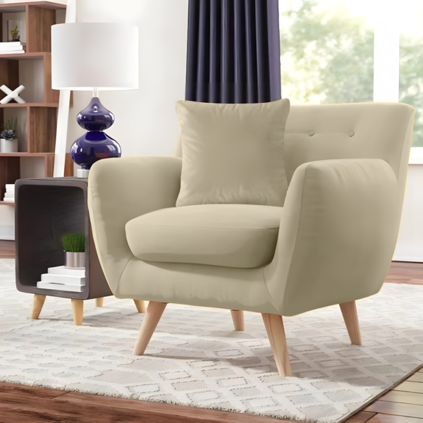 Red beech wood and velvet armchair - Beige