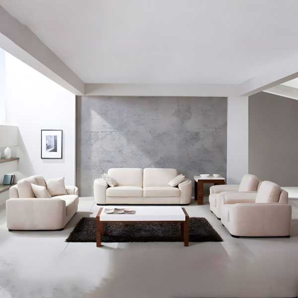 Modern living room set in beech wood and velvet, 4 pieces - Beige