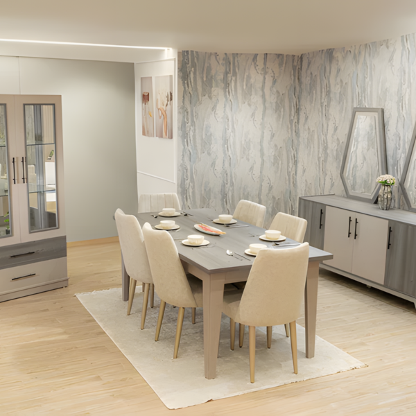 Venus 9-piece dining room set - Beige & Gray