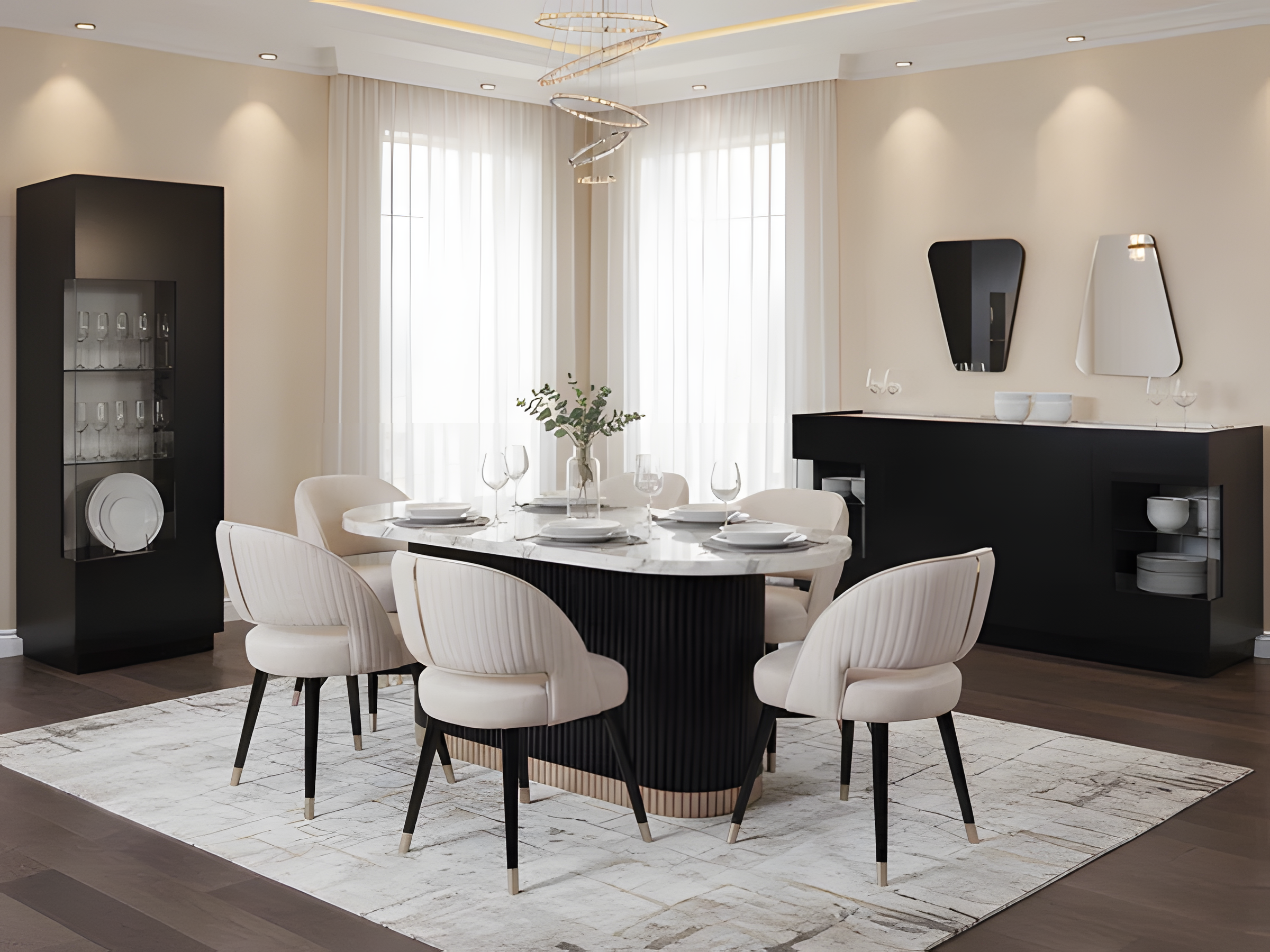Marble dining room set, 9 pieces