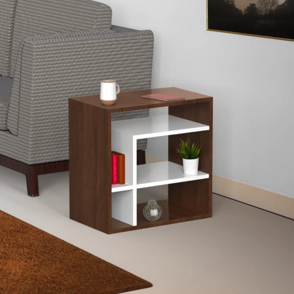 Side Table - White and brown