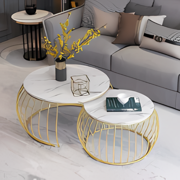 Coffee Table Set - Gold & White