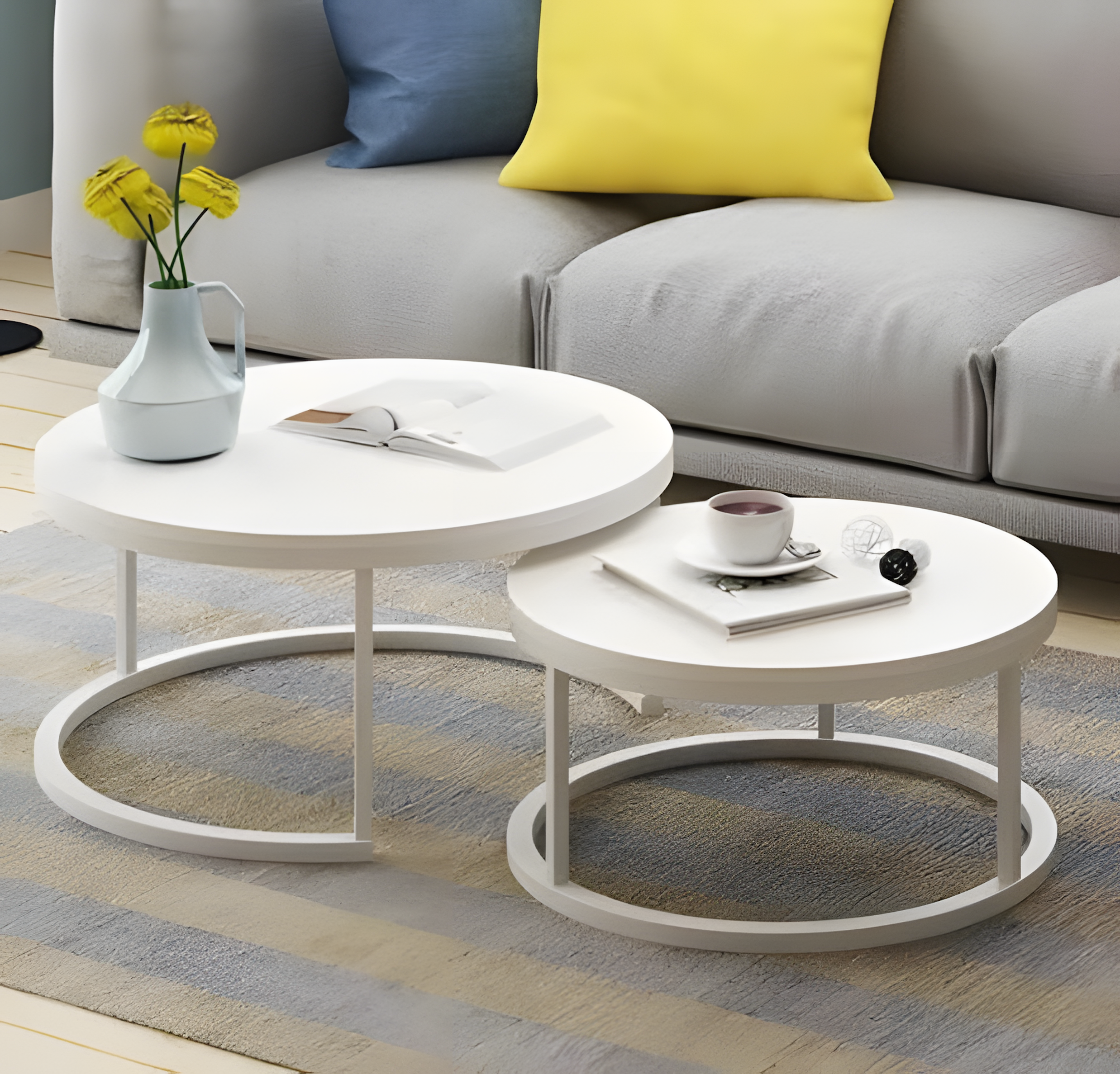 Round Nesting Coffee Table Set with Metal Frame VL-AS-790012