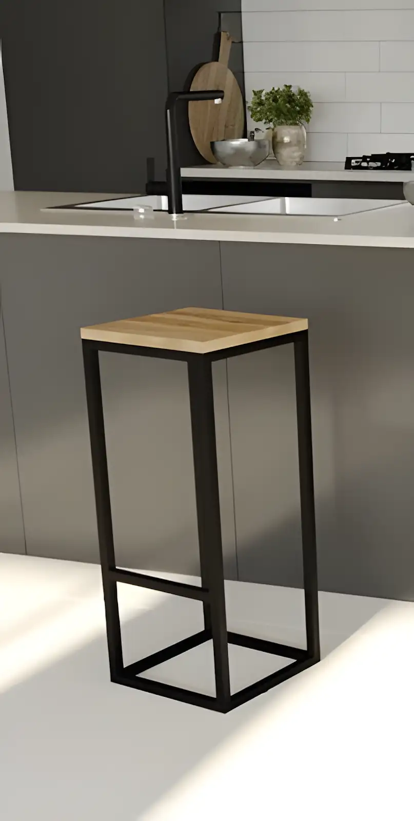 Modern Metal Bar Chair with Wooden Seat