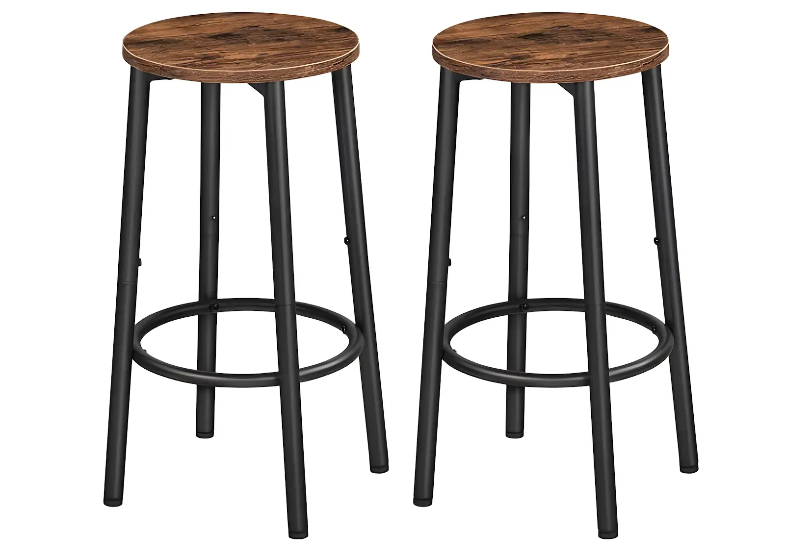 Industrial Round Bar Stool Set with Footrest