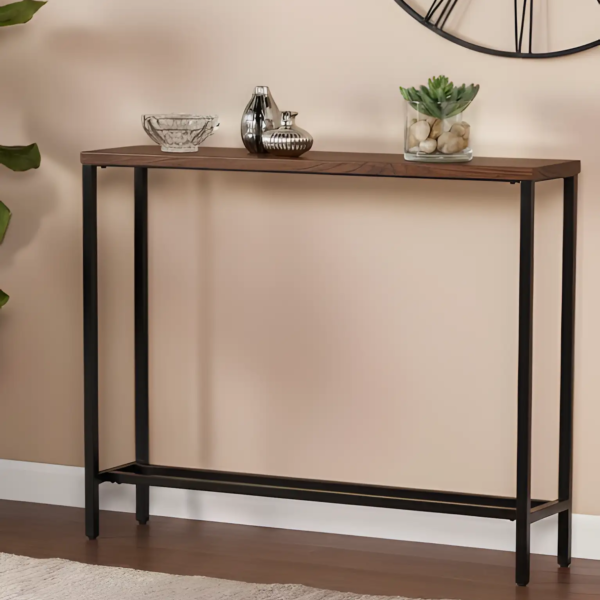 Console Table with Gold Frame and Wood Top - Black & Brown