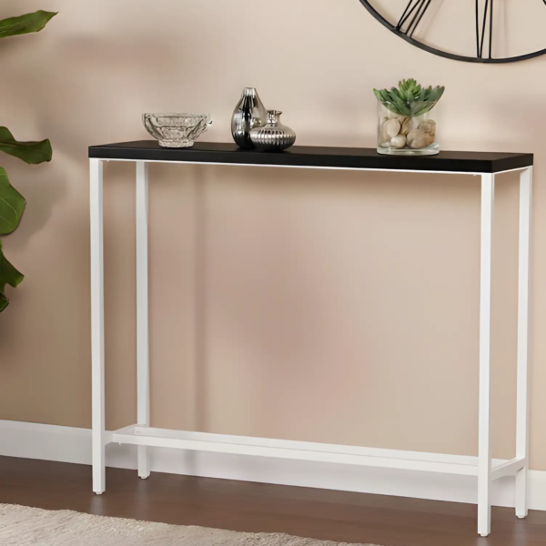 Console Table with Gold Frame and Wood Top - Black & White