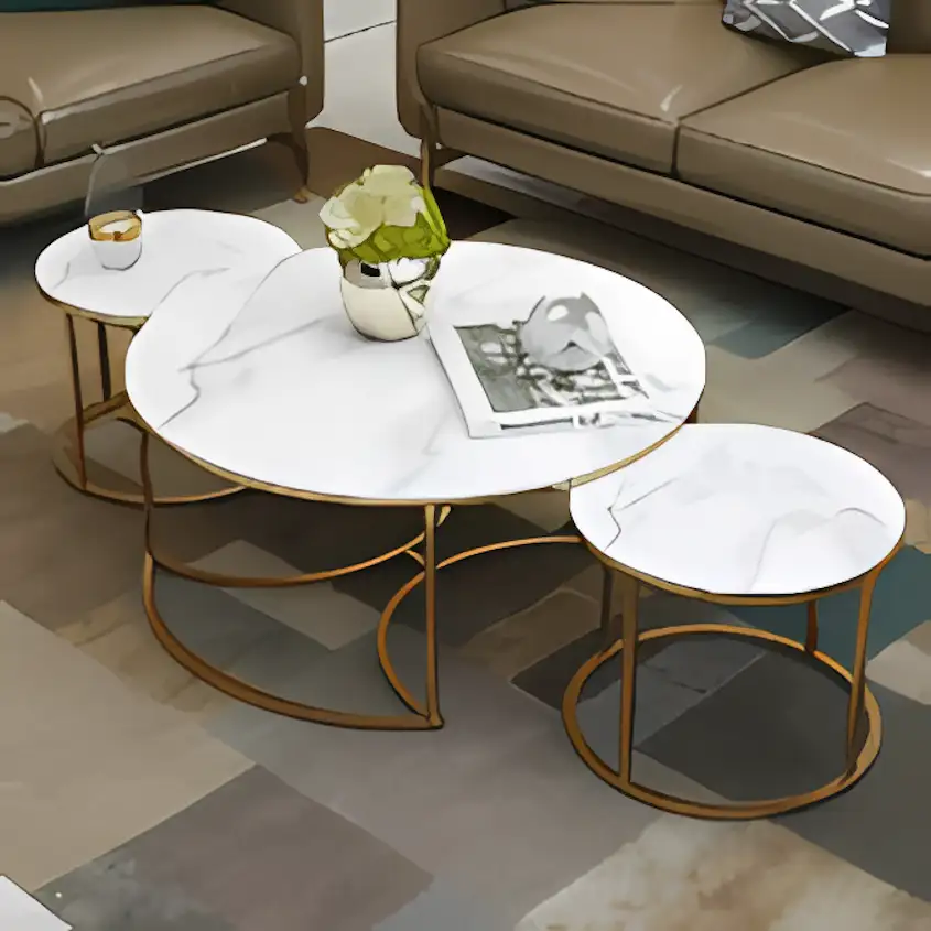 Coffee Table Set -Gold & White