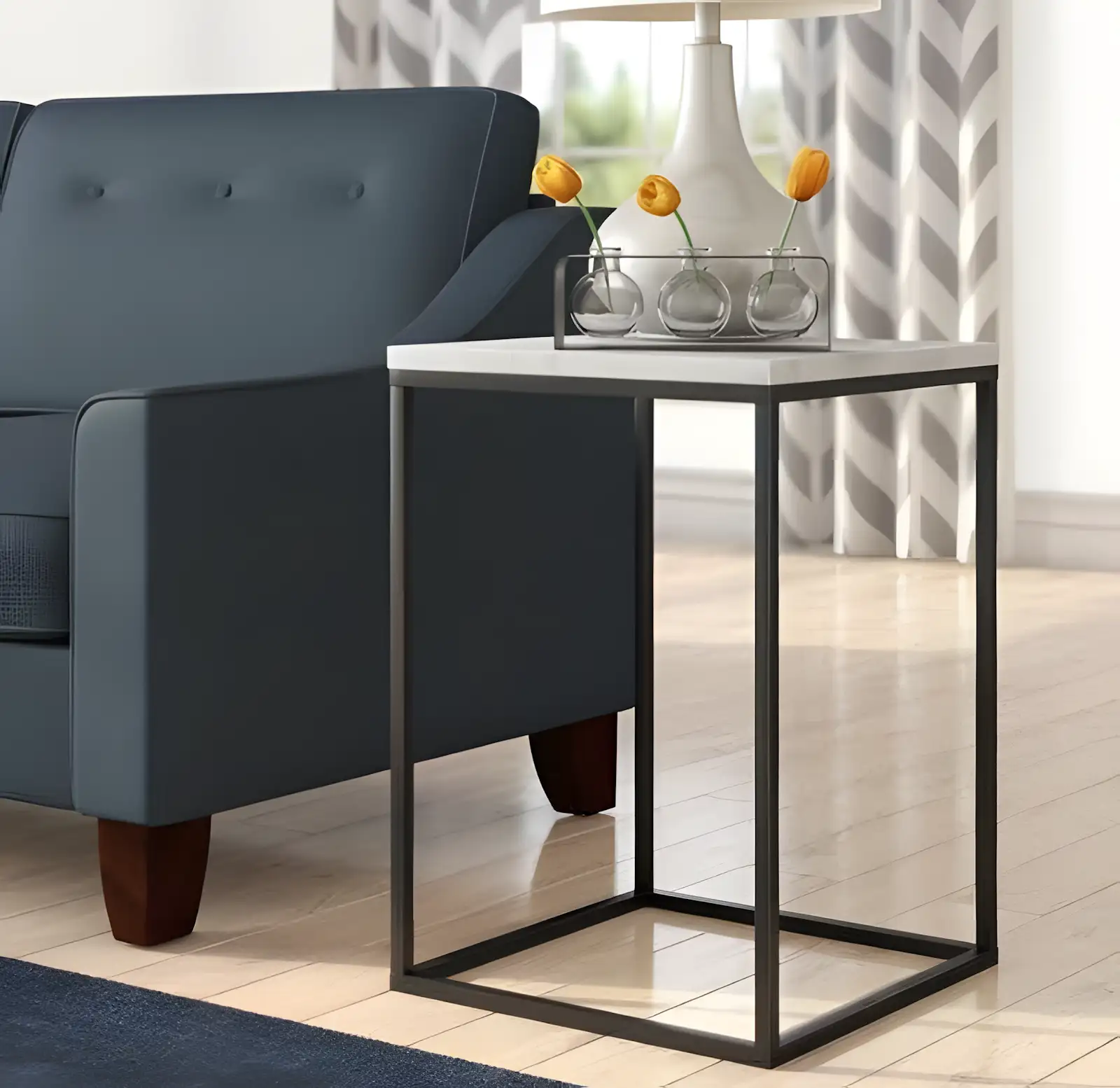 Modern Metal & Wood End Table - Black & White