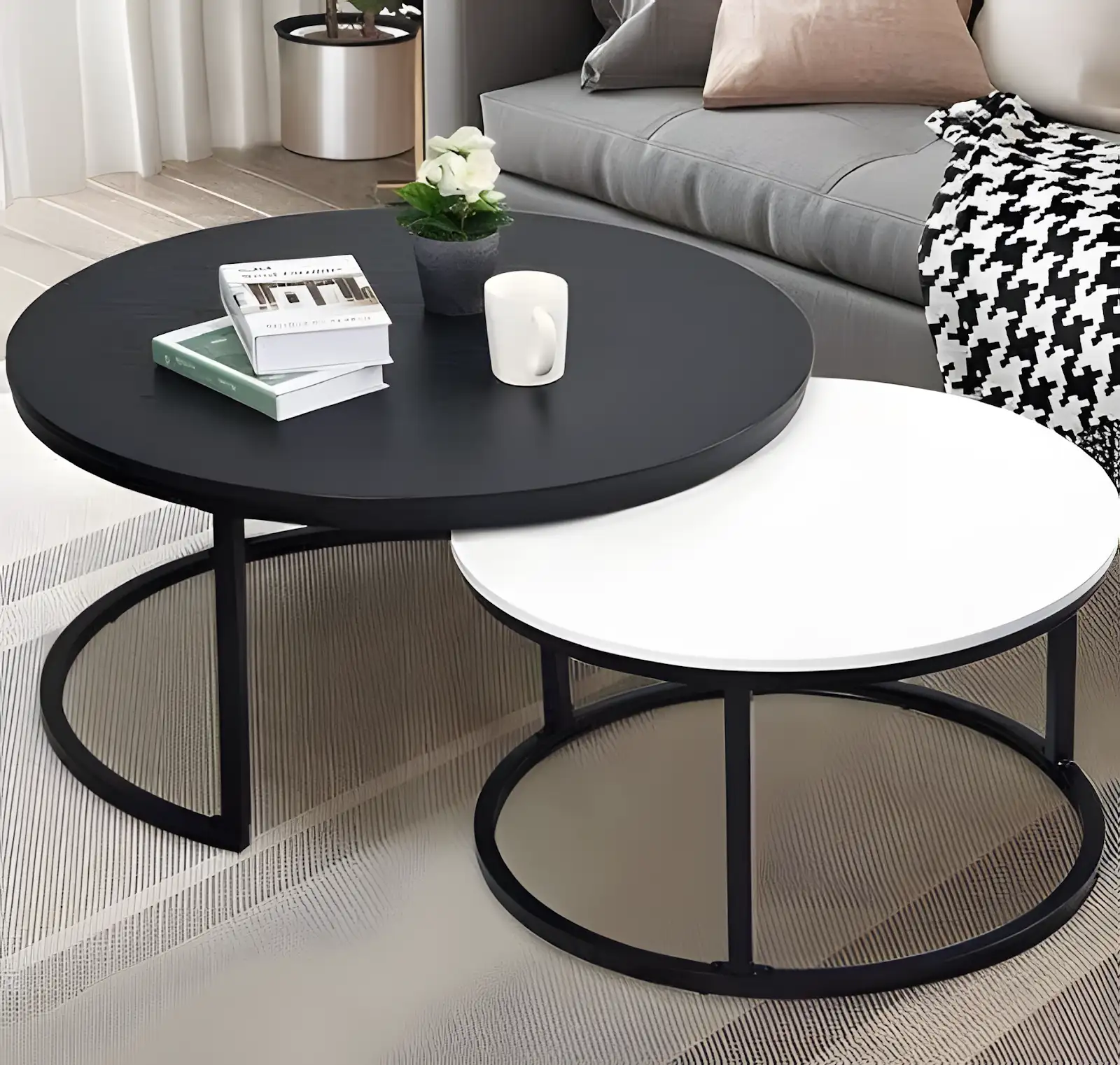 Modern Round Nesting Coffee Table Set - Black & White