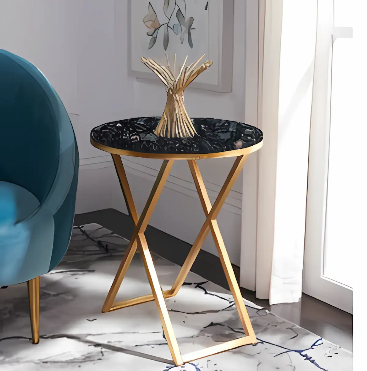Side Table -Gold & Black