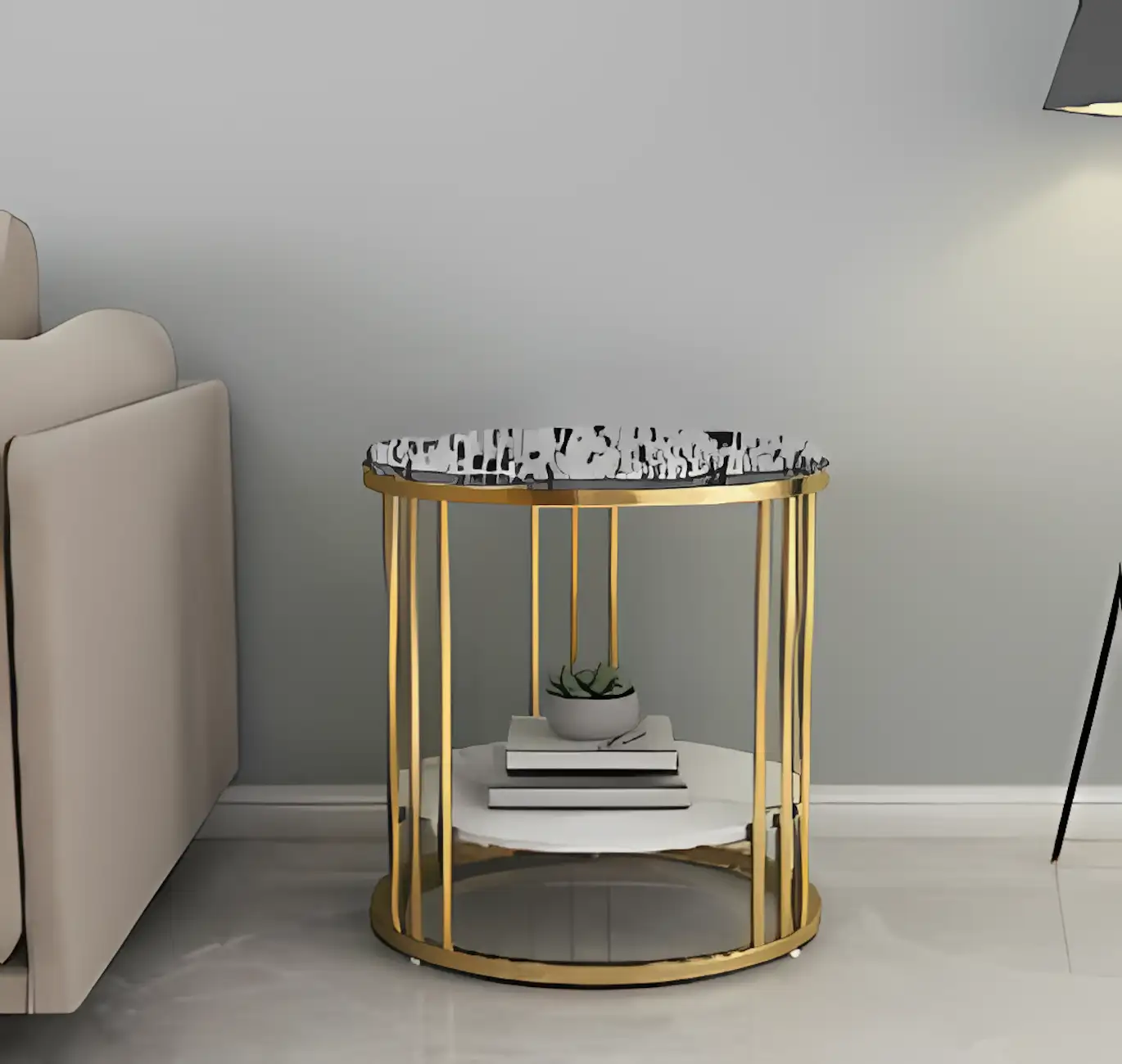 Side Table -Gold & White