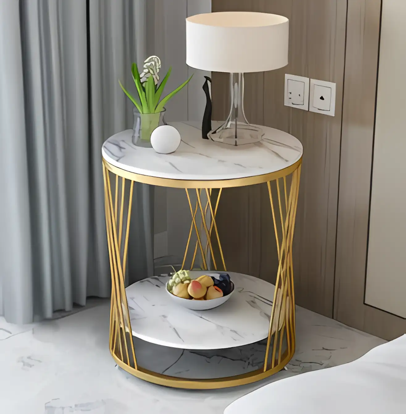 Side Table -Gold & White