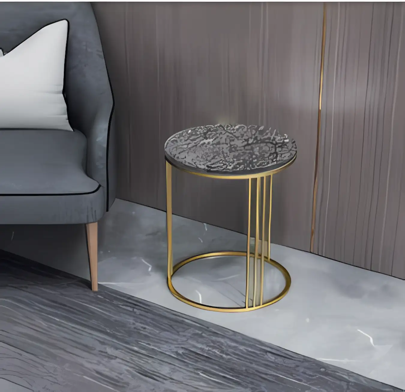 Side Table - Gold & Grey Marble