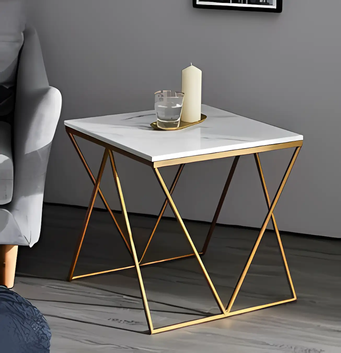 Side Table - Gold & White