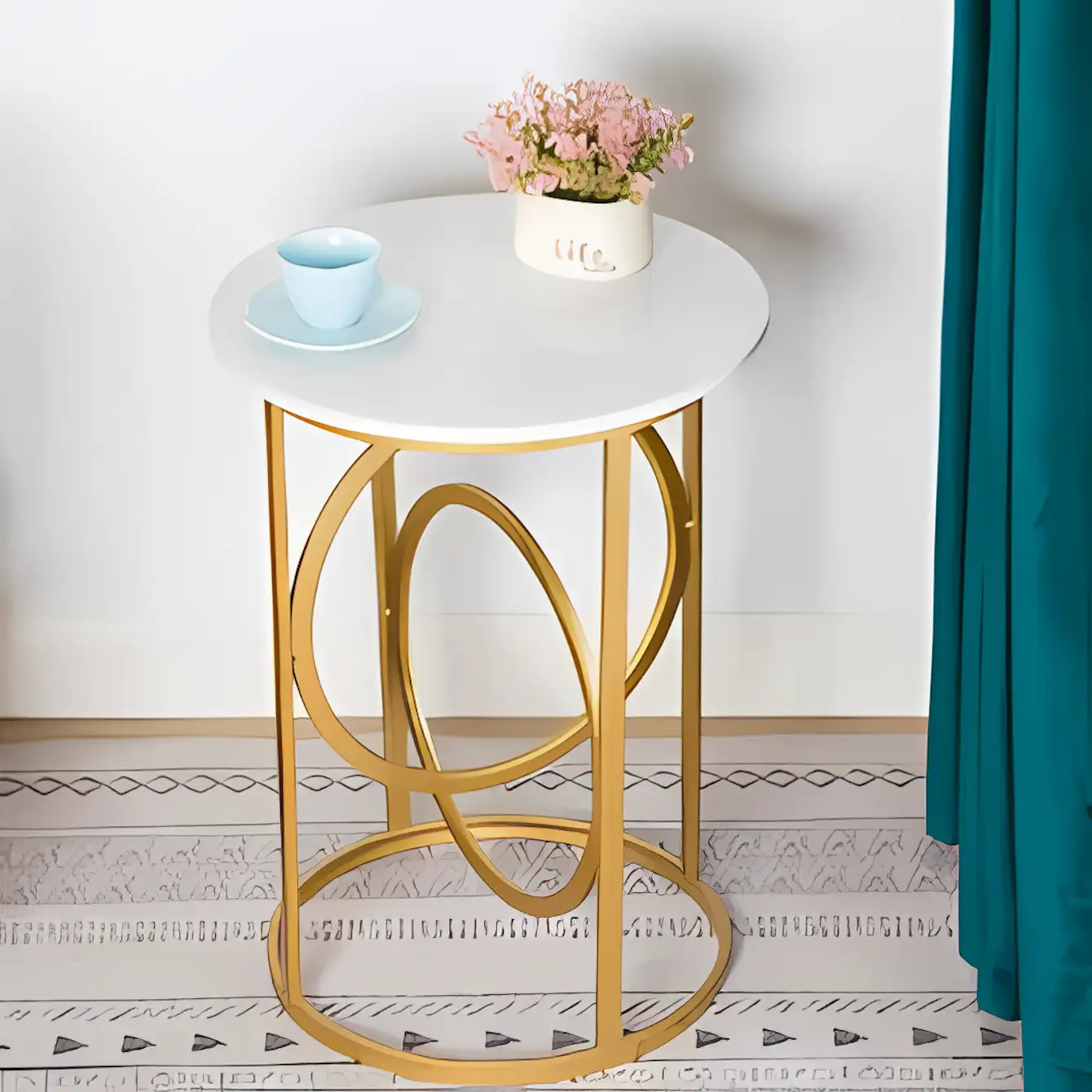 Side Table -Gold & White