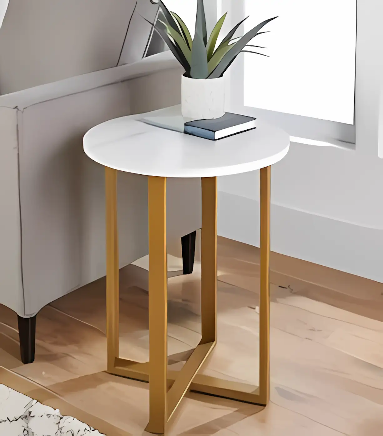 Side Table - Gold & White