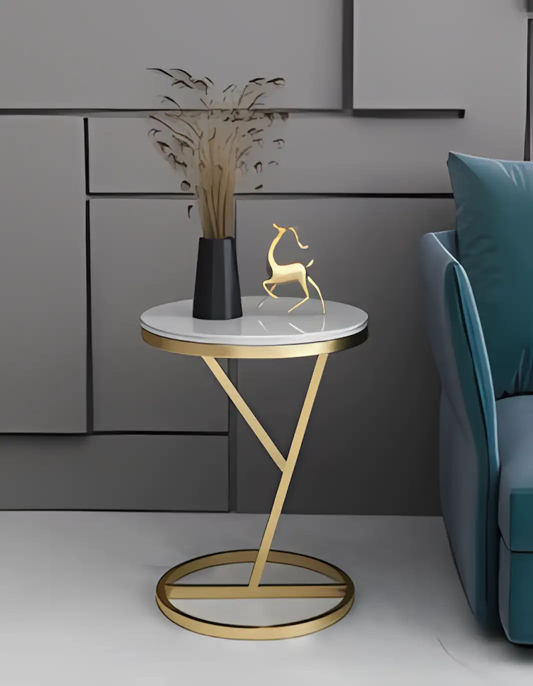 Side Table - Gold & White