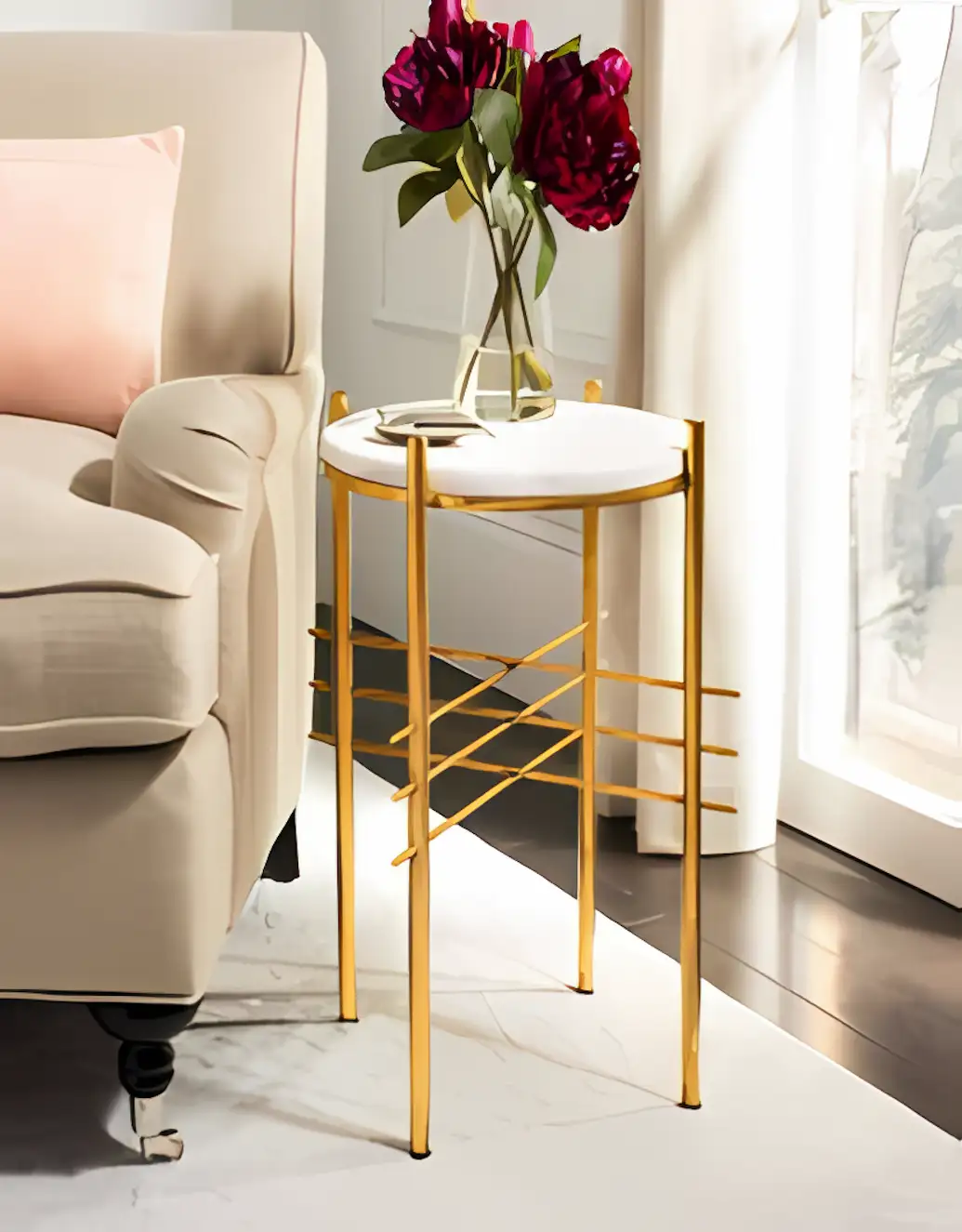 Side Table - Gold & White