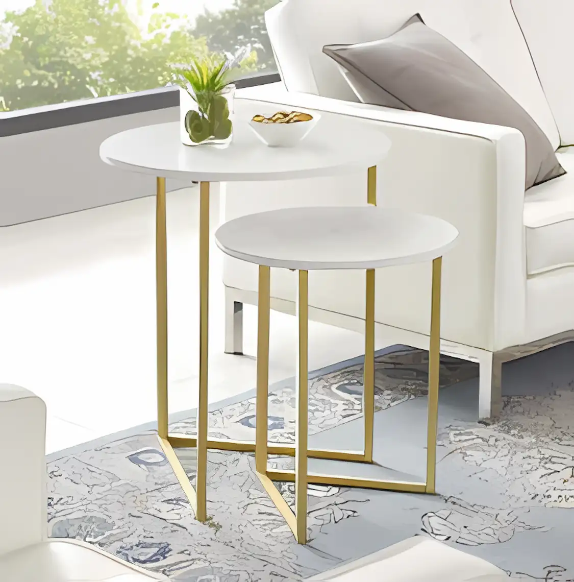 Side Table -Gold & White