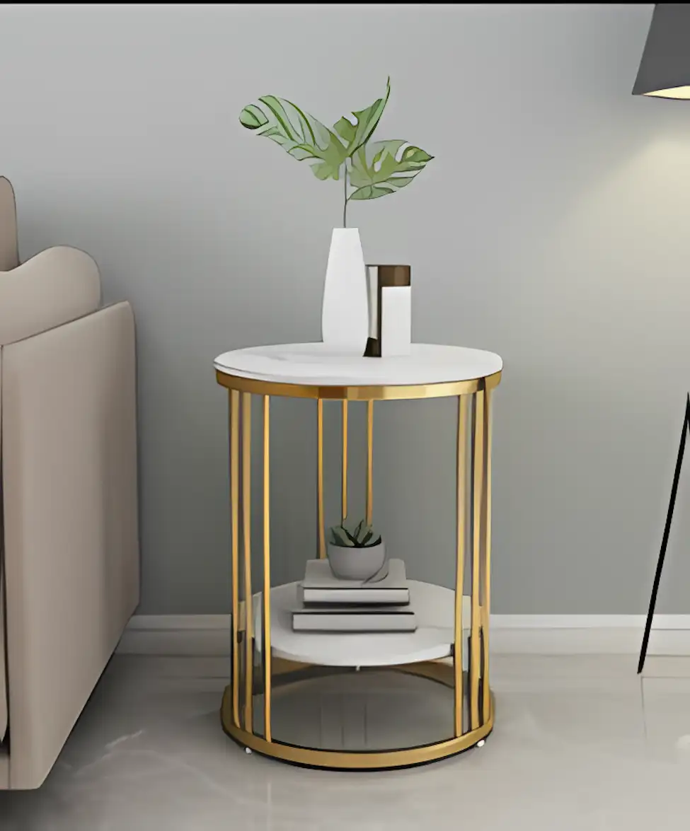 Side Table - Gold & White