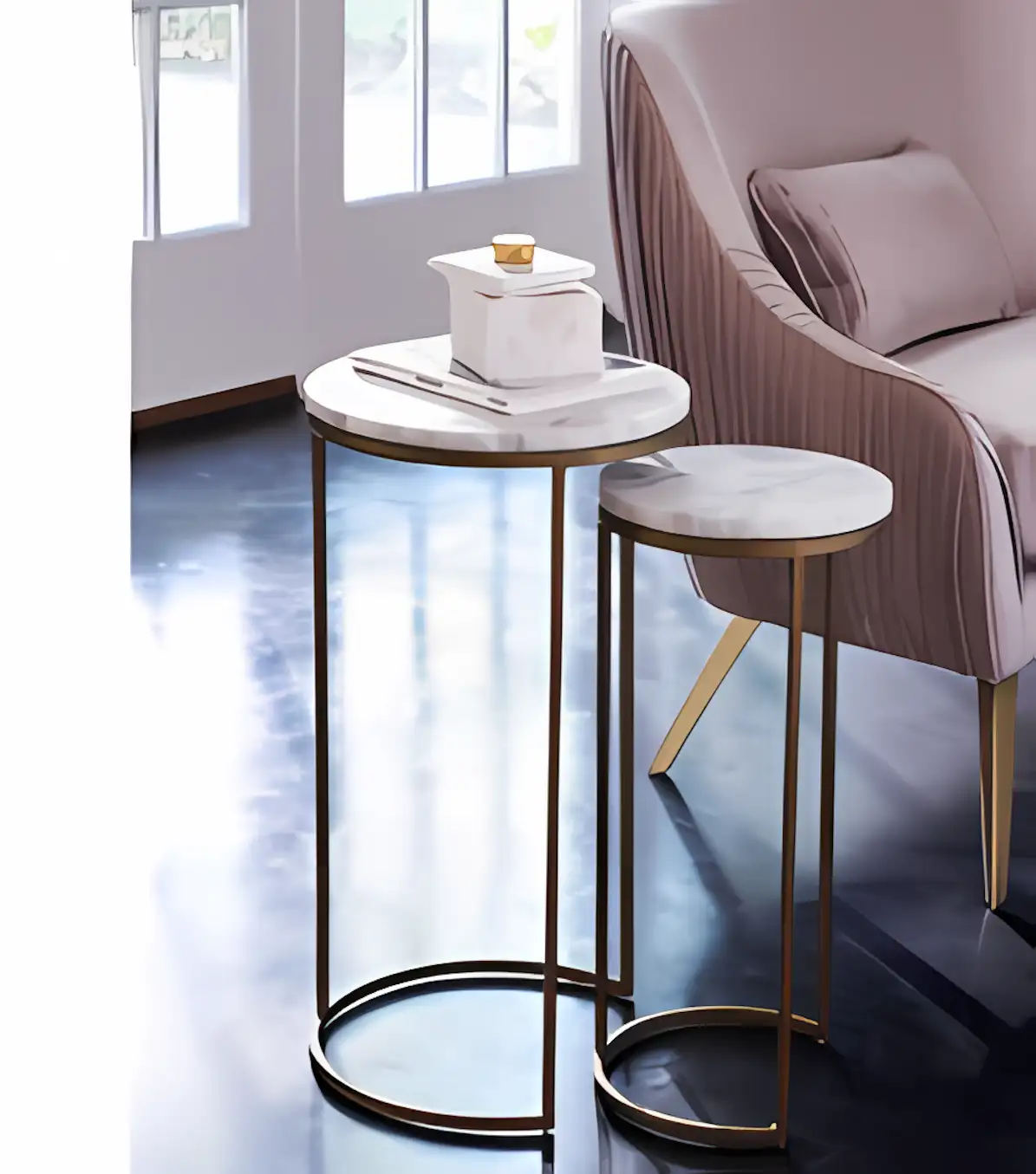 Side Table Set - Gold & White