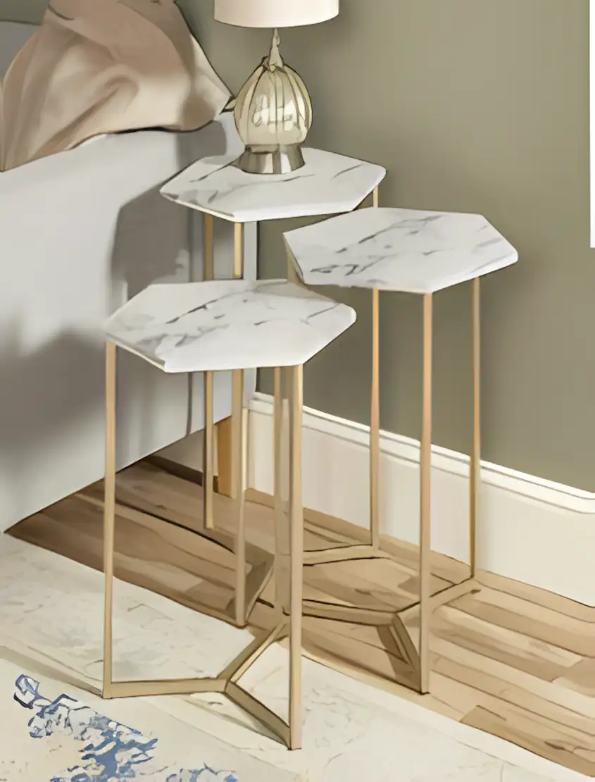 Side Table Set - Gold & White
