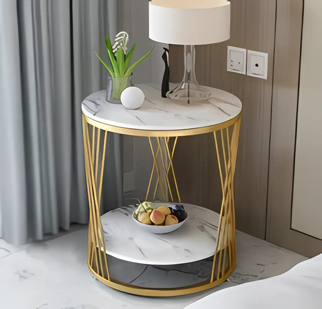 Side Table Set - Gold & White