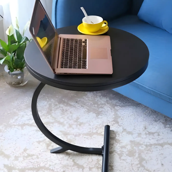 Modern Curved Side Table with Round Top - Black