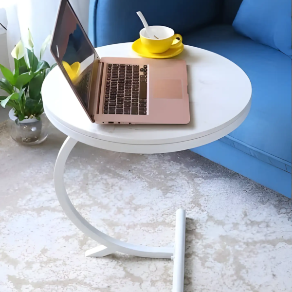 Modern Curved Side Table with Round Top - White