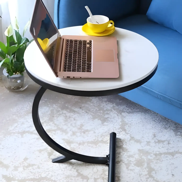 Modern Curved Side Table with Round Top - White & Black
