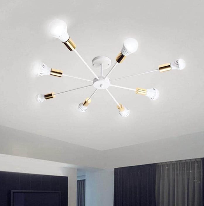 Modern 8-Light White and Gold Ceiling Fixture