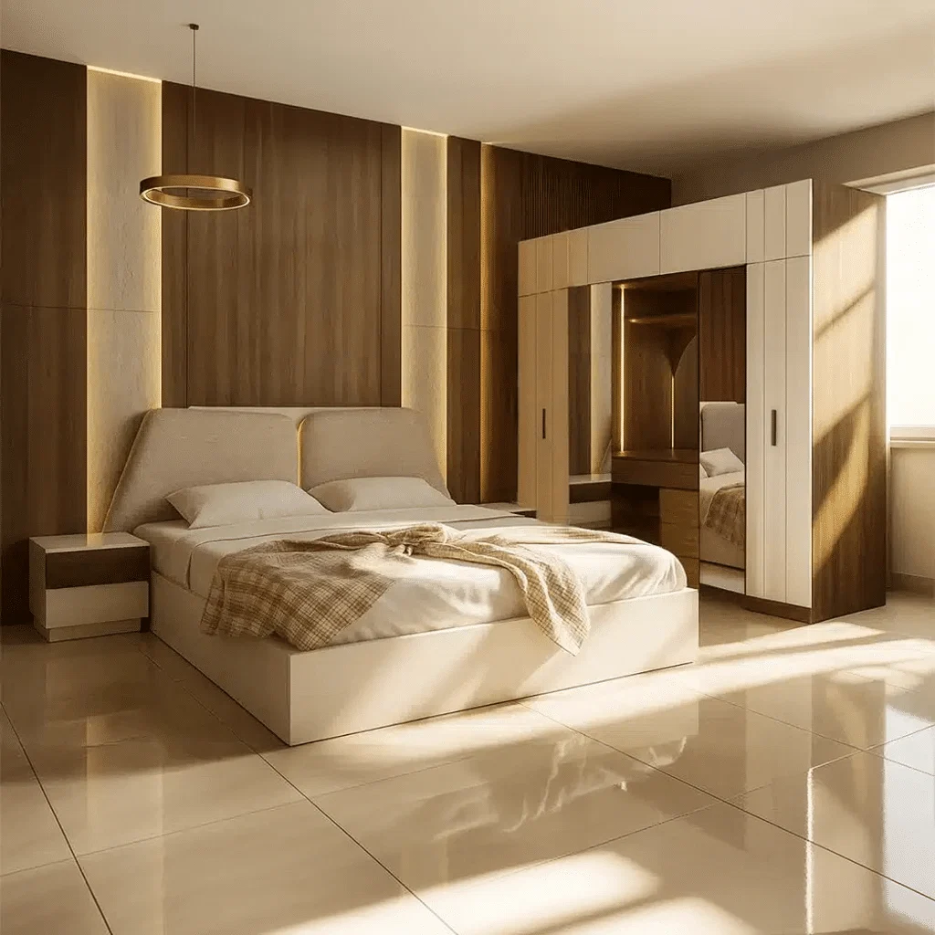 Modern 3-Piece Off-White & Brown Youth Bedroom Set
