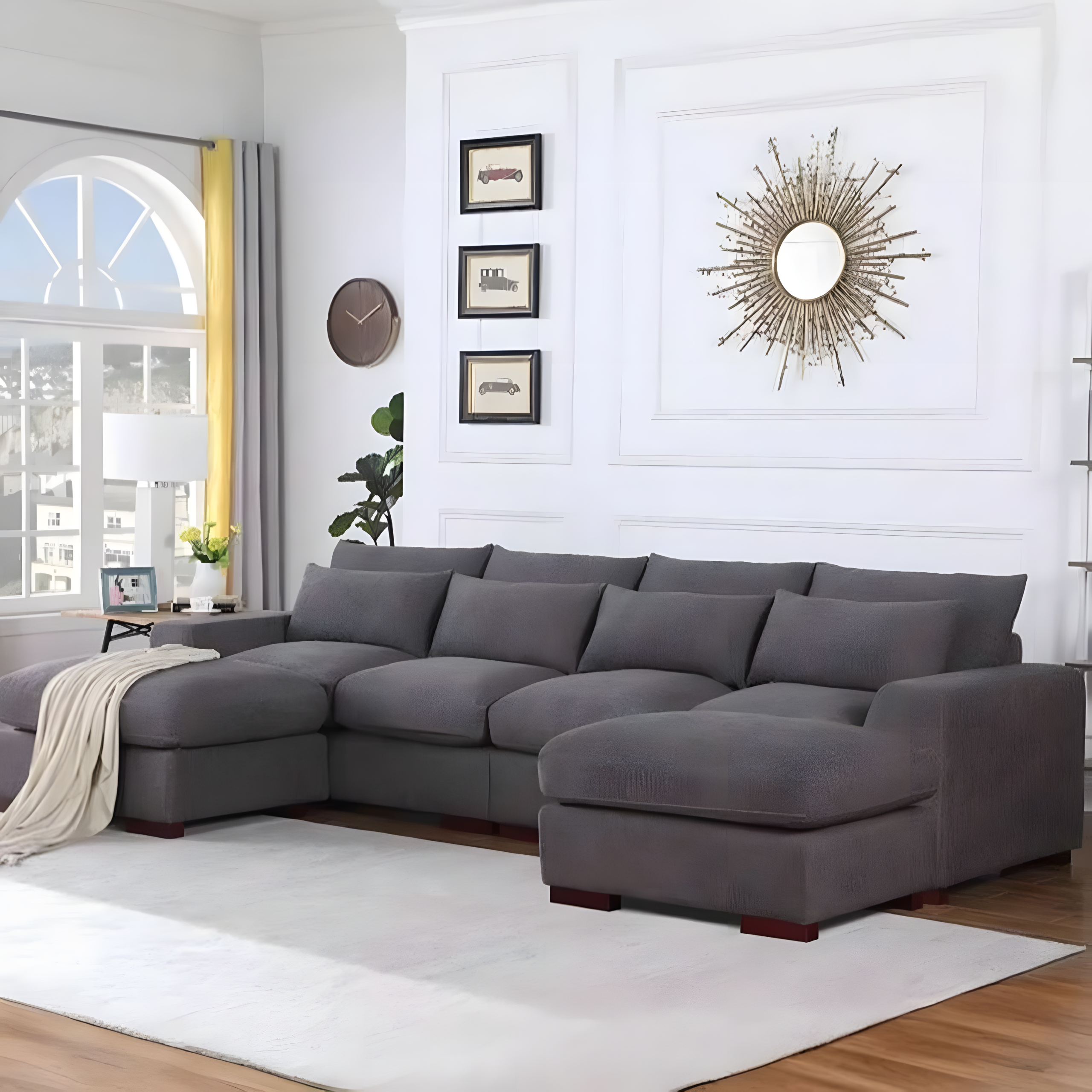 L Shape Corner sofa made of beech wood and linen