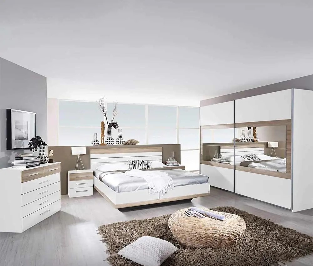 Modern 4-Piece White & Natural Wood Master Bedroom Set