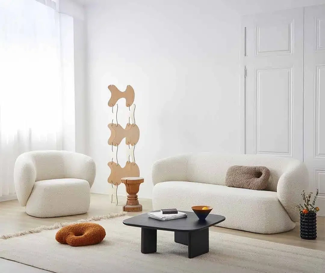 Modern White Bouclé Living Room Sofa Set