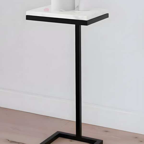 C-Shaped Side Table with White Marble Top - Black & White