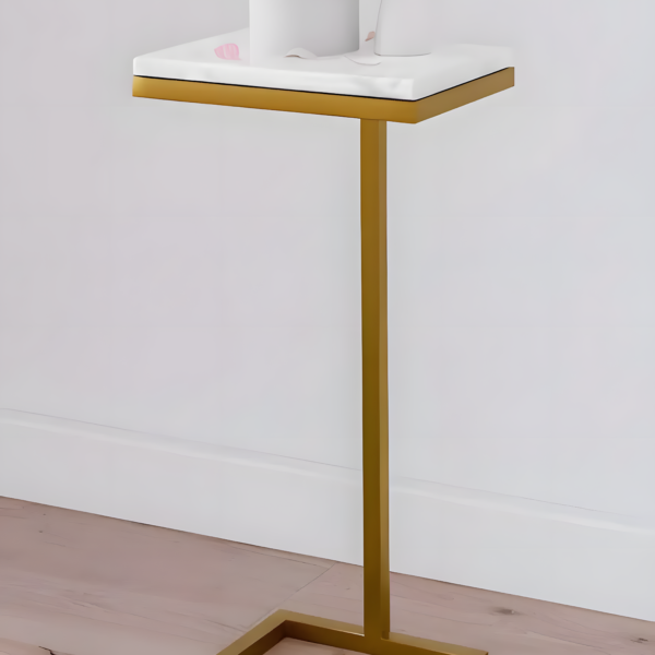 C-Shaped Side Table with White Marble Top - White and Gold