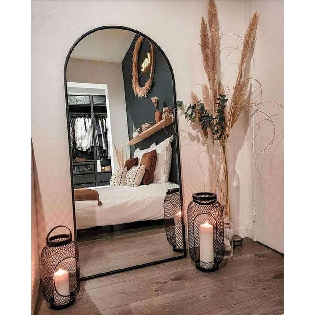 Modern Arched Full-Length Standing Mirror - Black