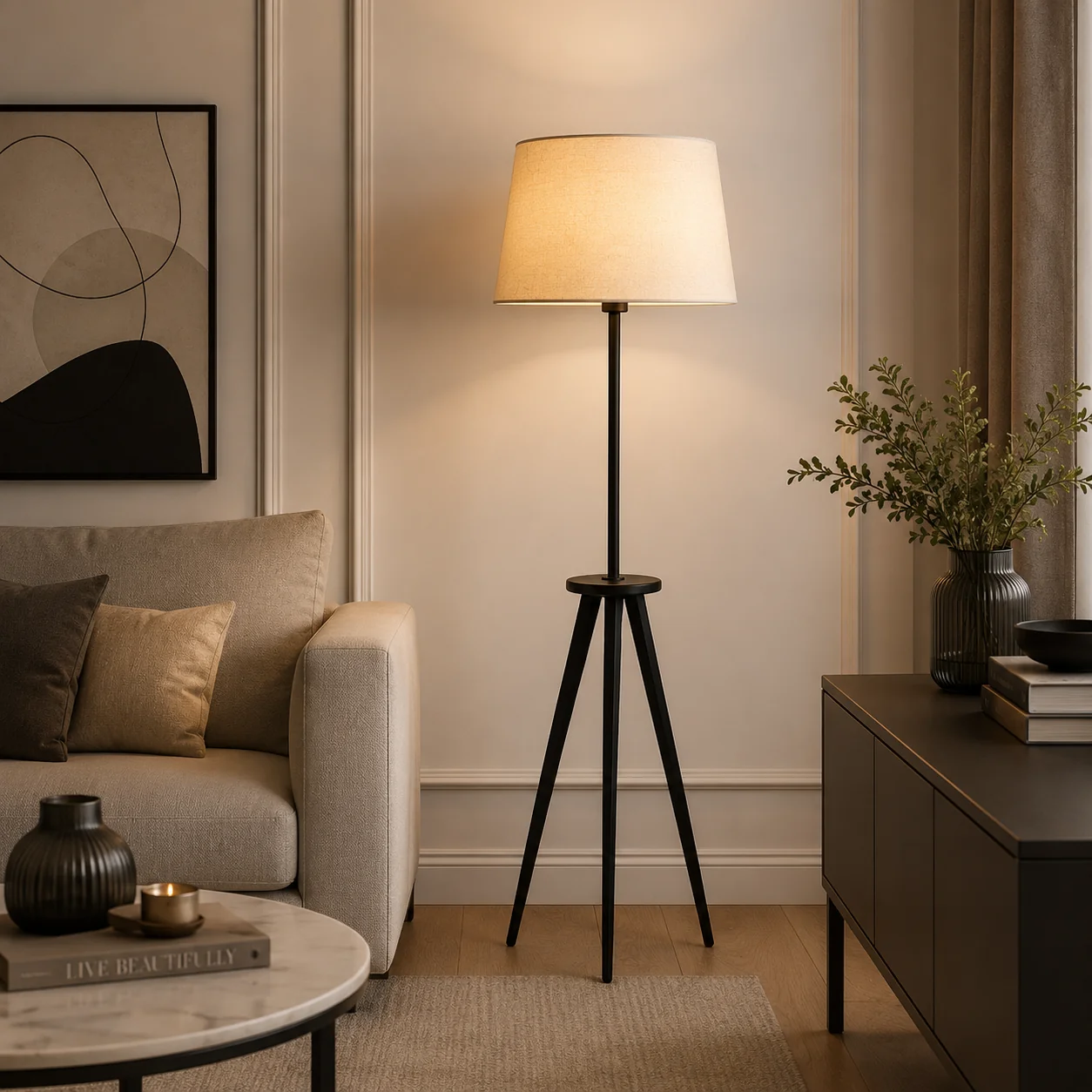 Elegant Black Tripod Floor Lamp
