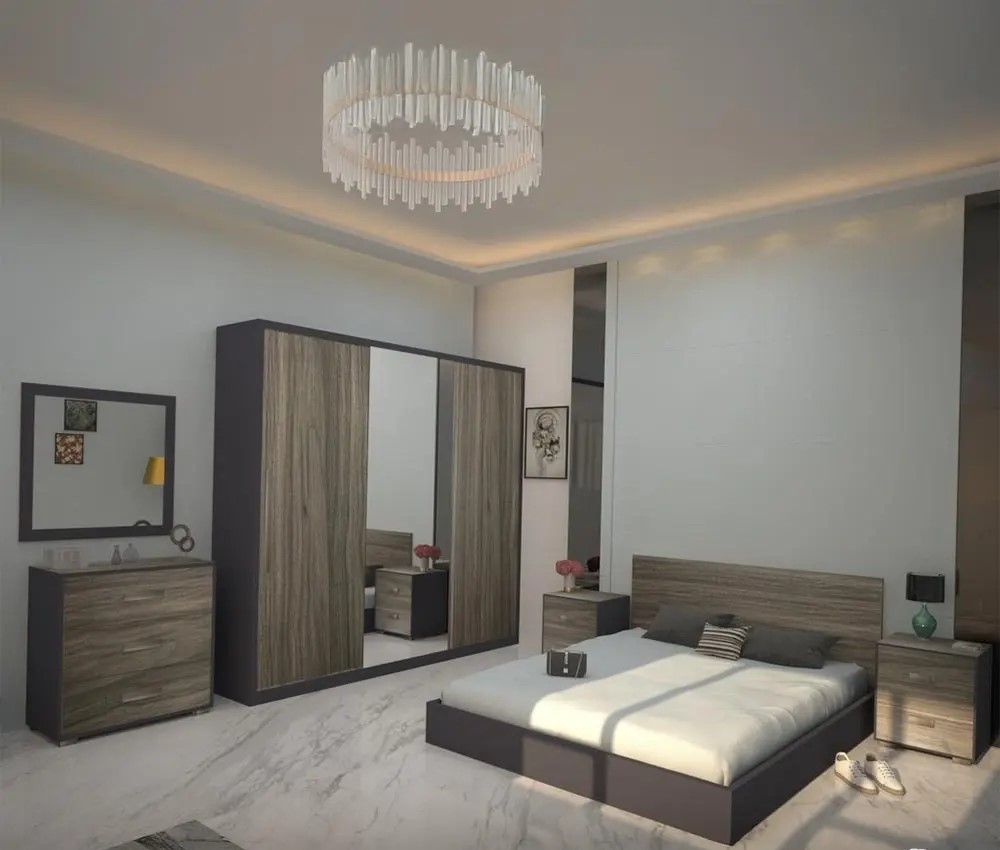 Modern 5-Piece Grey & Natural Wood Master Bedroom Set