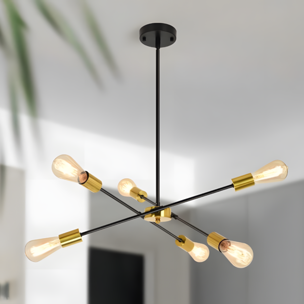 Modern 6-Light Matte Chandelier - Black and Gold