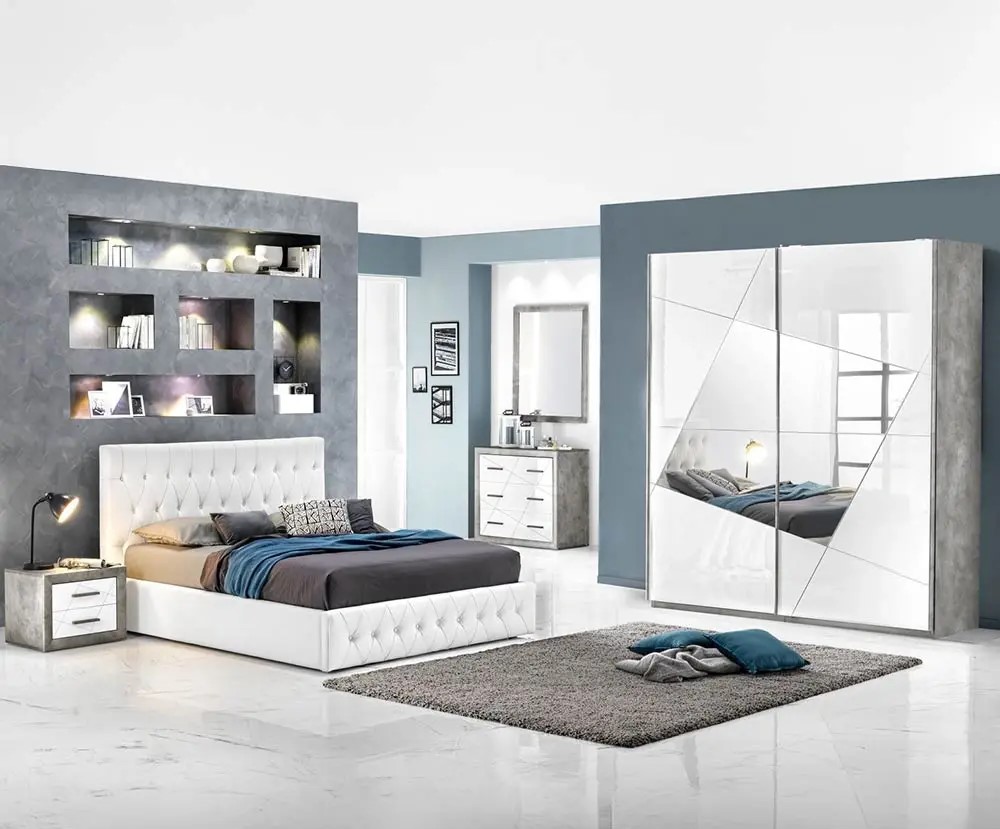 Modern 6-Piece White & Grey Master Bedroom Set