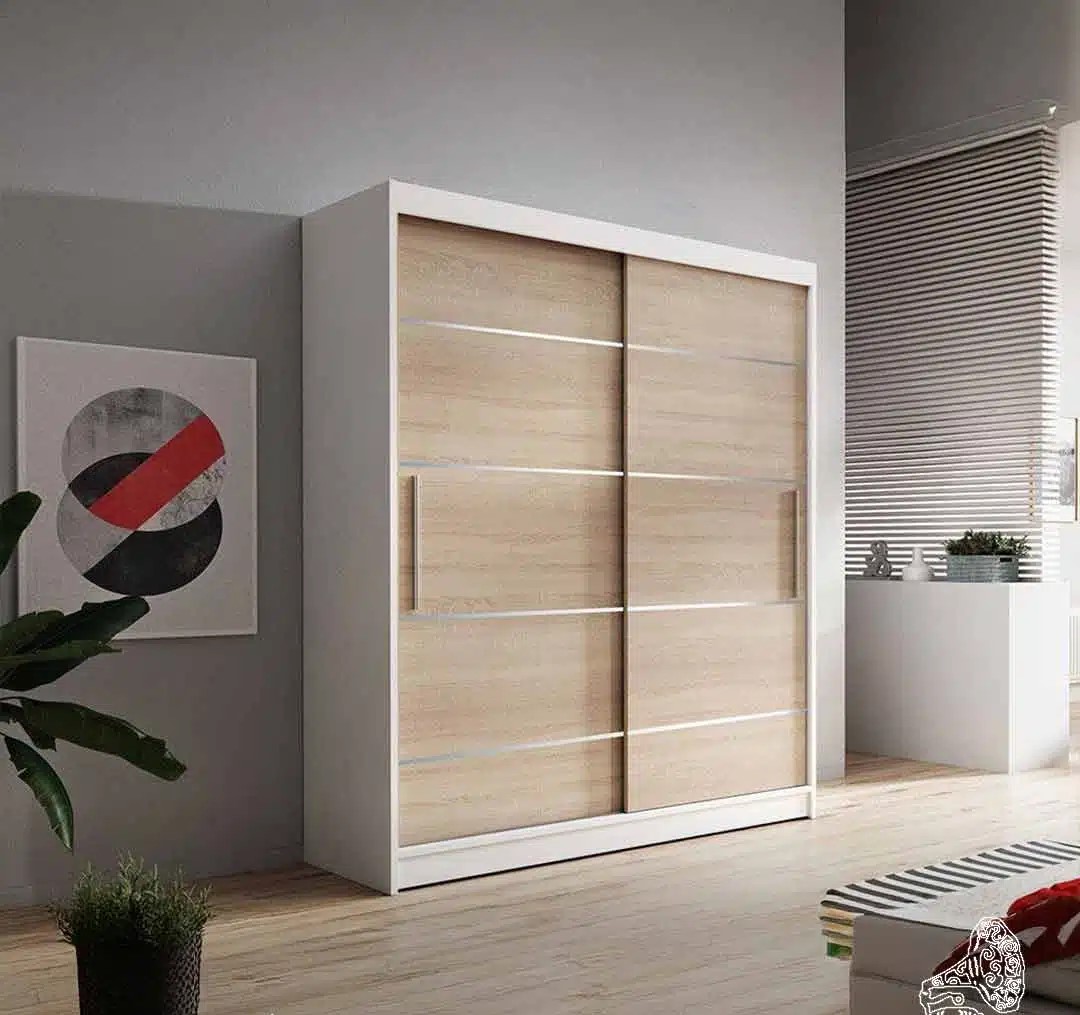 Modern White & Wood Sliding Wardrobe - VL-RT-86506