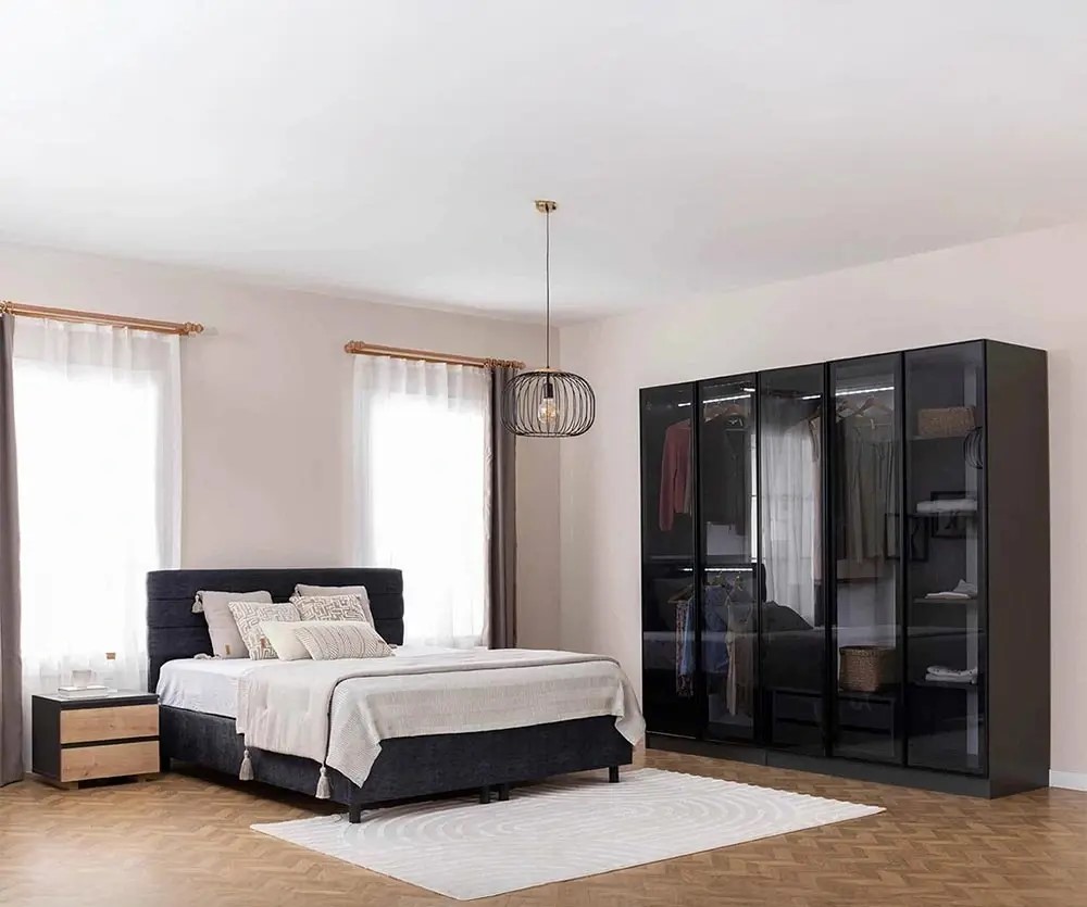 Modern 5-Piece Black & Wood Master Bedroom Set