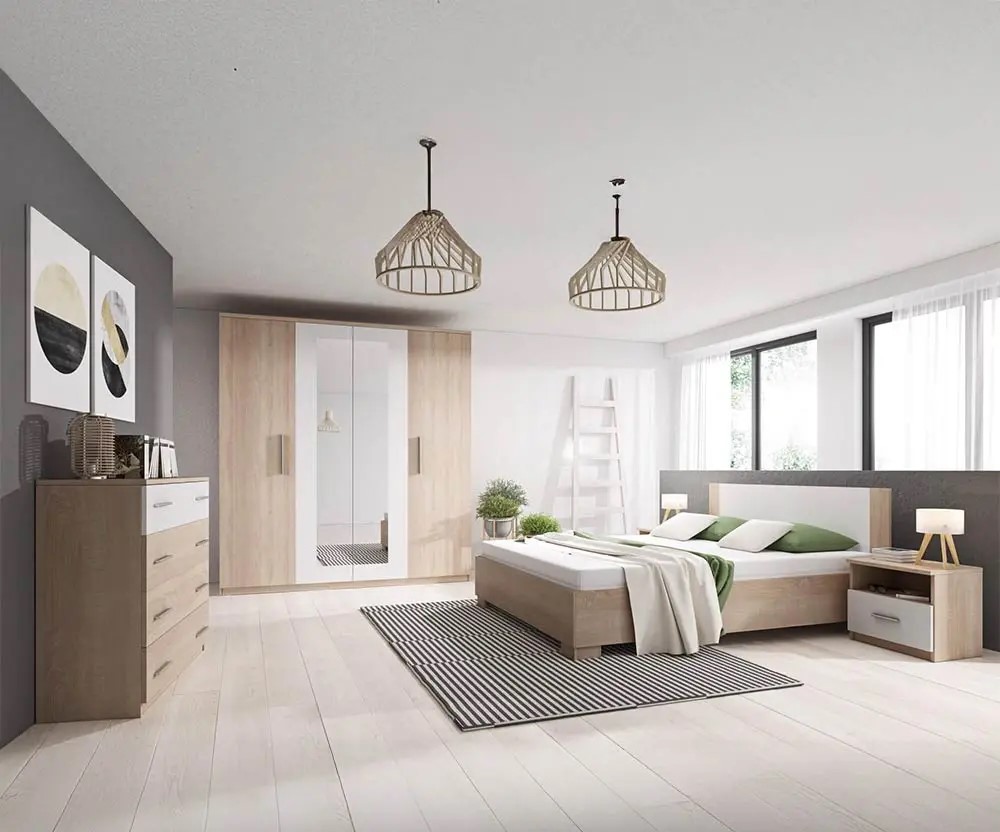 Modern 5-Piece Beige & White Master Bedroom Set