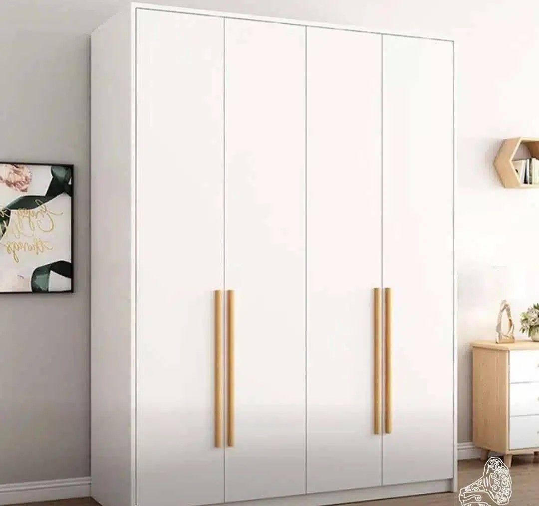 Modern White Bedroom Wardrobe with Wooden Handles