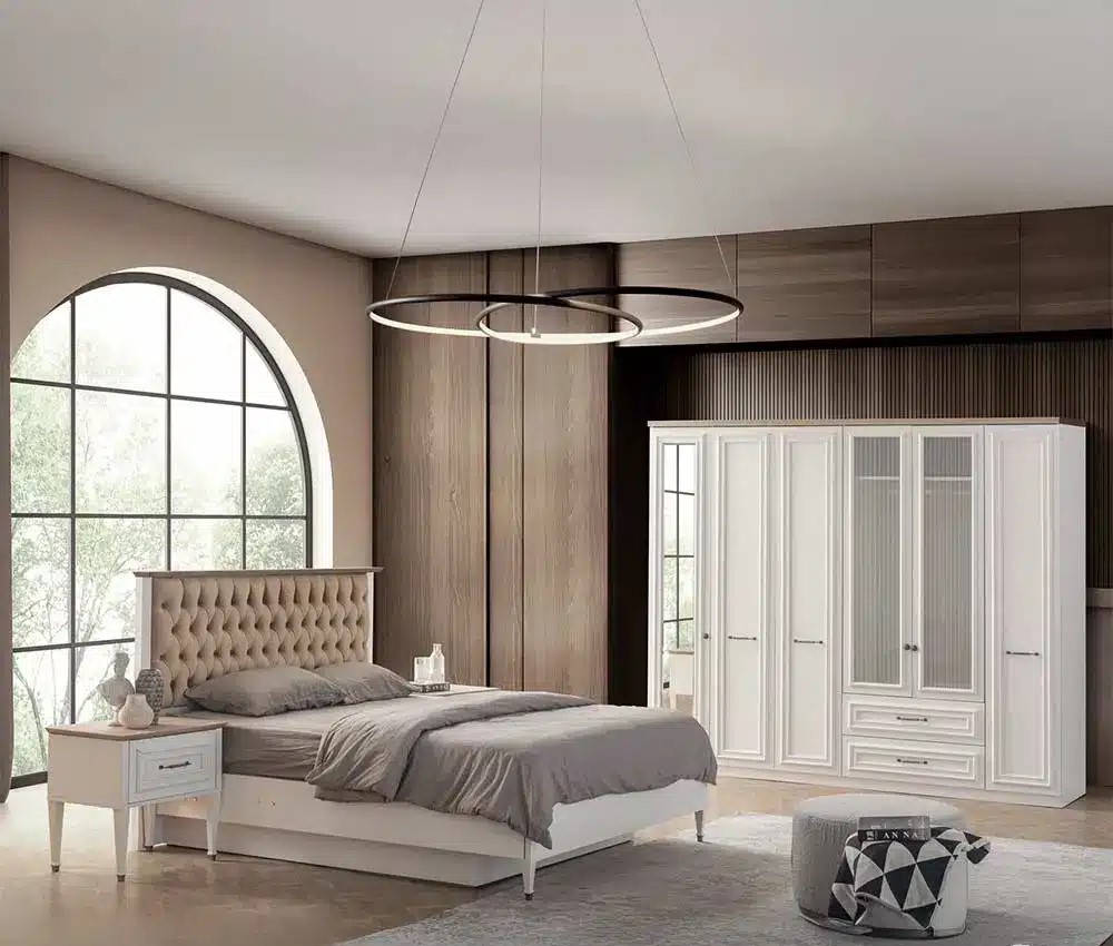 Modern 5-Piece White & Beige Master Bedroom Set