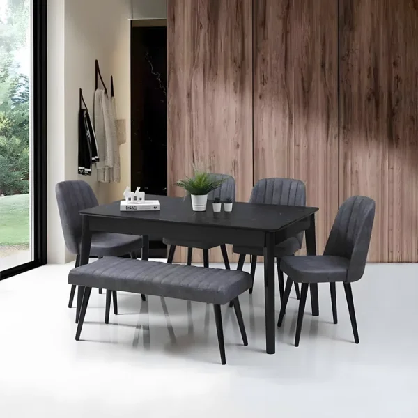 Modern Dining Table Set with 4 Chairs & Bench - VL-RT-86912 - Black & Gray